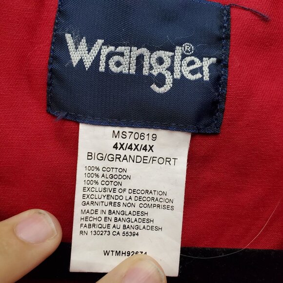 Wrangler Shirt Mens Bix 4X Red Long Sleeve Button-Up Brushpopper Pearl Snap - Picture 2 of 8